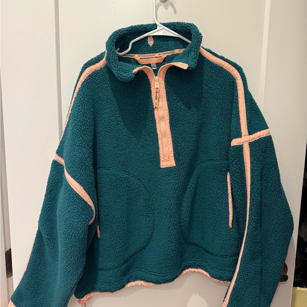 Teal and Peach Women's Fleece Sweater